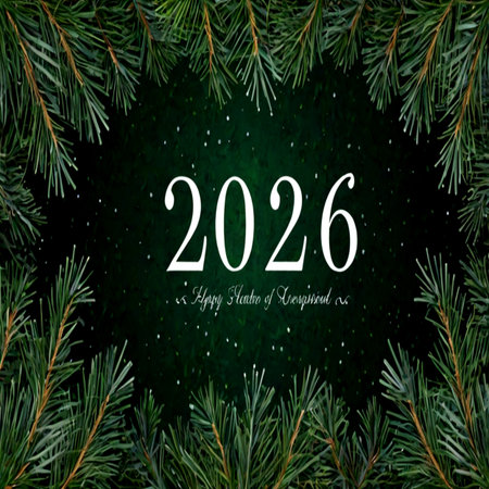 Background with fir branches and snowflakes.