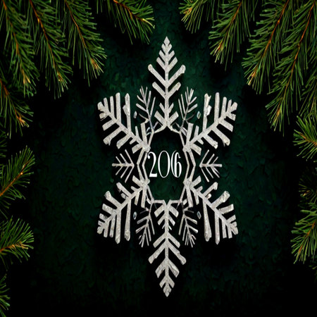 Christmas background with snowflakes and fir branches on a dark backgroundの写真素材