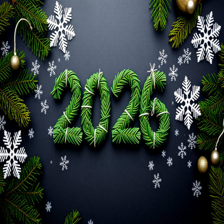New year and christmas decoration on black background top view mockup
