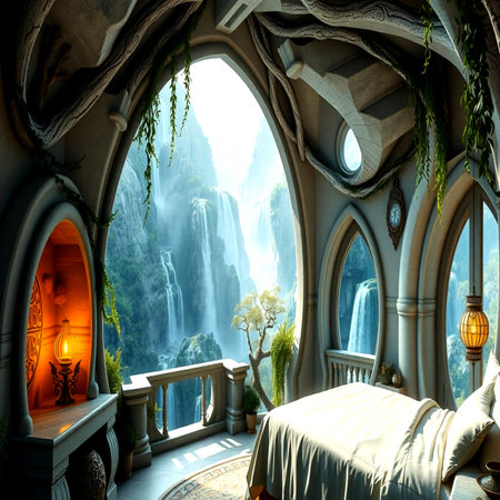 Beautiful waterfall in the interior of the room.の写真素材