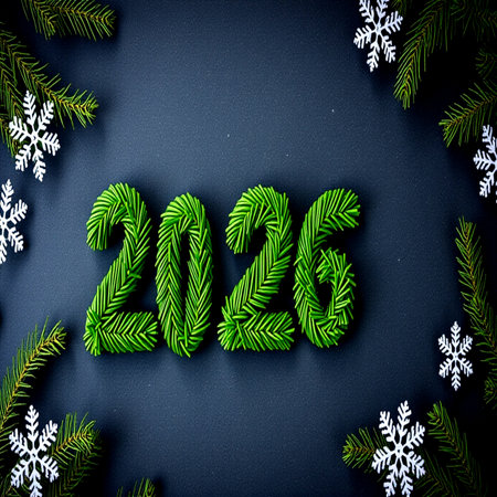 new year 2016 made of christmas tree branches on black background top viewの写真素材