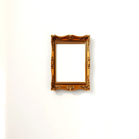 Old picture frame on white wall. 3d render illustration with clipping path