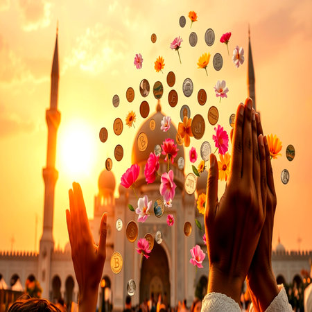 Close up of hands of woman praying in front of the Taj Mahal.の写真素材