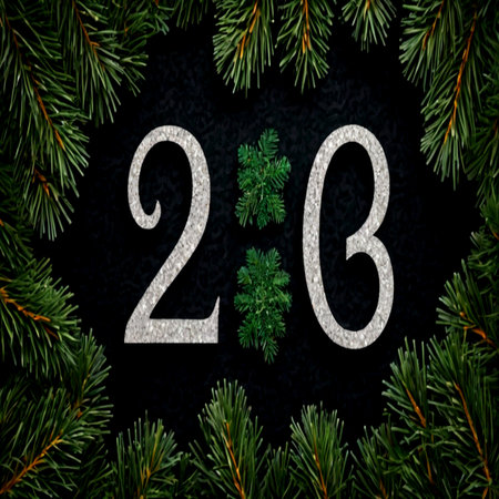 Happy New Year and Merry Christmas greeting card. Fir tree branches and numbers 2018 on black background.の写真素材