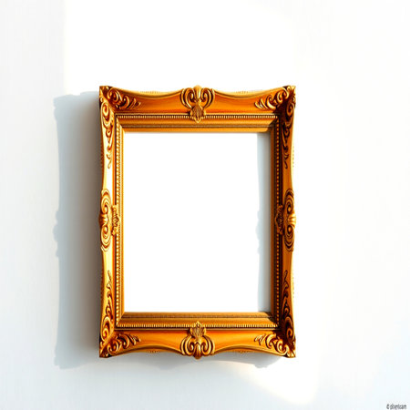 Picture frame on white wall.の写真素材