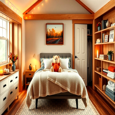 Interior of children's bedroom in the attic. 3d renderの写真素材