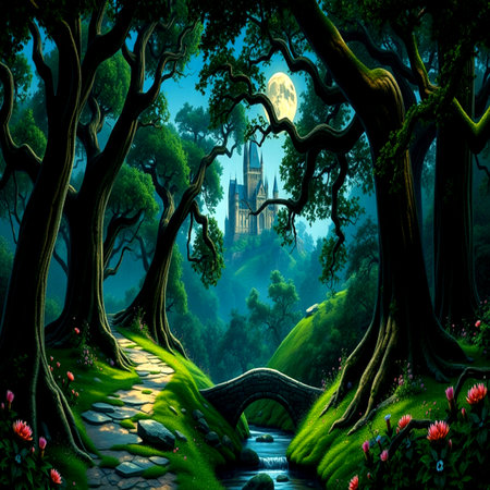 Fantasy landscape with fantasy castle in the forest. 3d renderingの写真素材