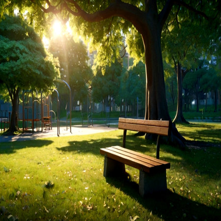 bench in the park at sunset, summerの写真素材