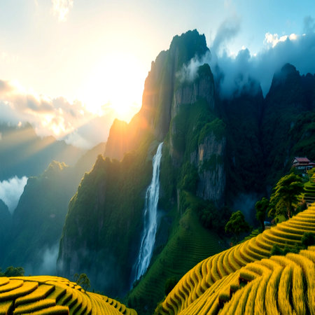 Terraced rice field landscape in Mu Cang Chai, YenBai, Vietnamの写真素材