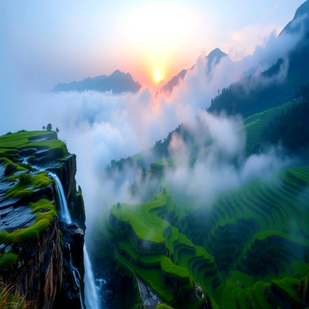 Rice terraces at sunset.の写真素材