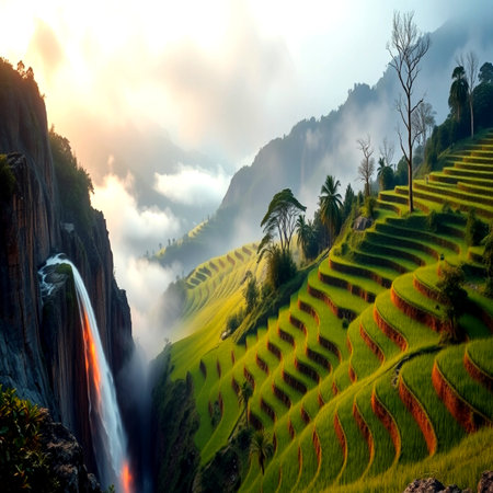 Terraced rice field landscape in Mu Cang Chai, YenBai, Vietnamの写真素材