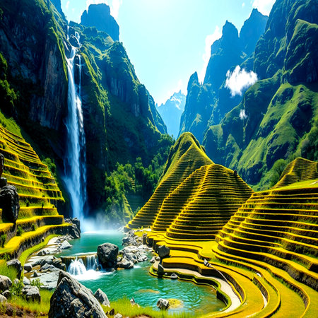 Beautiful view of the terraced rice fields in Sapa, Vietnamの写真素材
