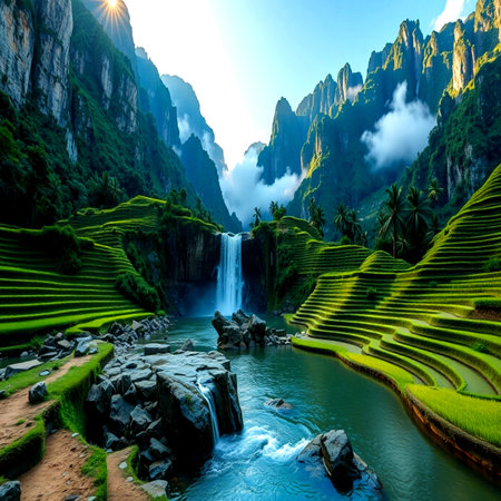 Rice fields on terraced of Guilin, China.の写真素材