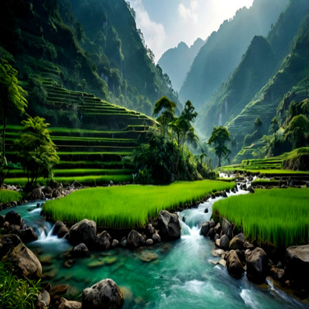 Terraced rice fields in Sapa, Lao Cai, Vietnamの写真素材