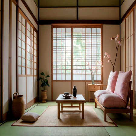 Interior of a Japanese-style room in a Japanese-style houseの写真素材