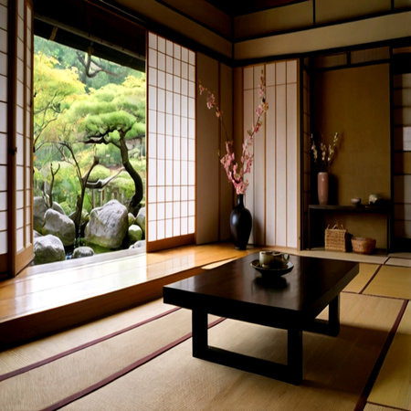 Japanese-style room with japanese motifs and window viewの写真素材