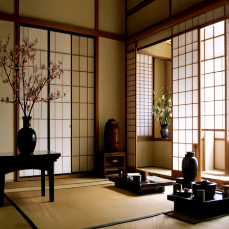Japanese-style room with japanese style furniture and window.の写真素材
