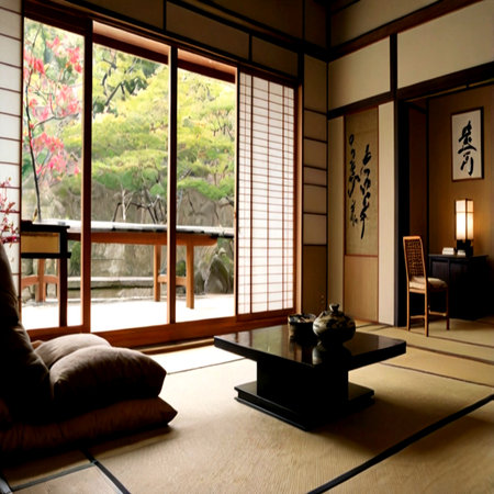 Japanese-style living room with a window and a tatami matの写真素材