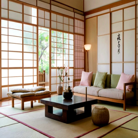 Japanese style living room with japanese style design and decoration.の写真素材