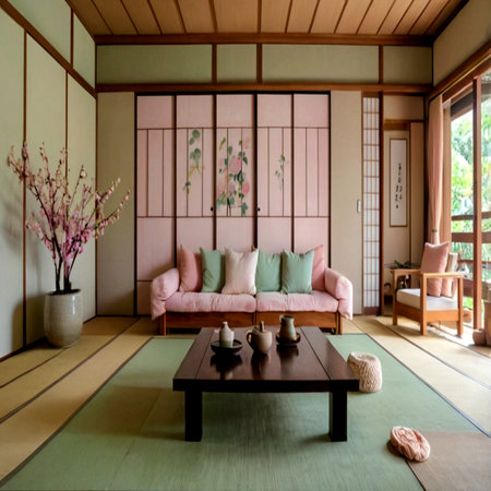 Japanese style living room with japanese style furniture, stock photoの写真素材