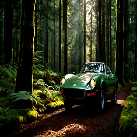 Vintage car in the forest. Retro car in the forest.の写真素材