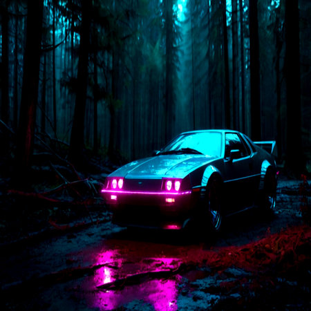 Car in the forest at night. Car in the forest at night. Car in the forest at night. Car in the forest at night. Car in the forest at night. Car in the forest at night. Car in the forest.の写真素材