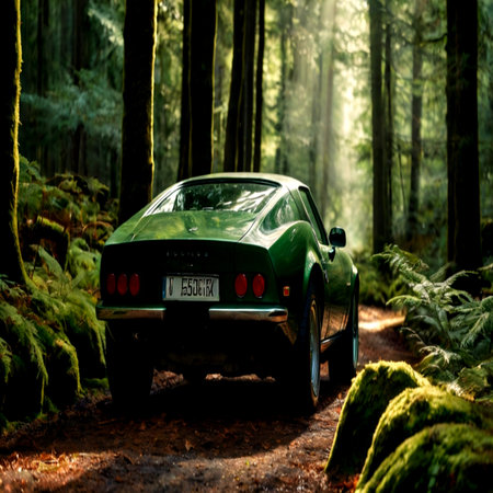 Old car in the forest. Retro car in the forest. Old car.の写真素材