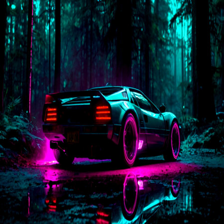 Car in the forest at night. Car in the forest.の写真素材