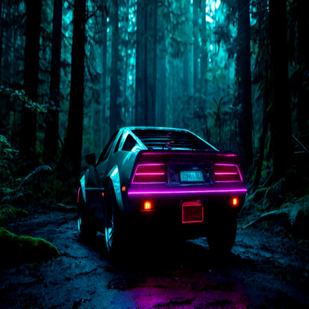 Car in the forest at night.の写真素材