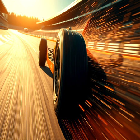 3D rendering of a racing car on a track with motion blurの写真素材