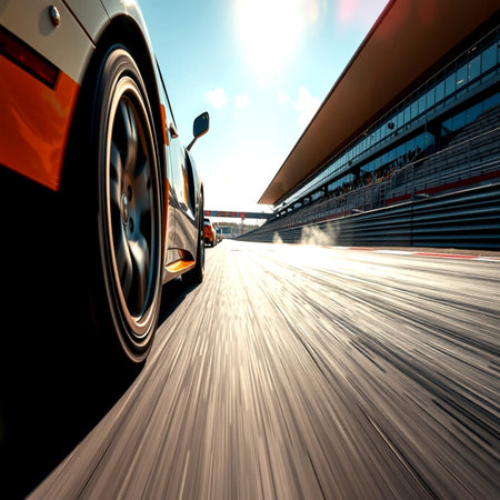 Race car on the race track. Motion blur. 3d renderingの写真素材
