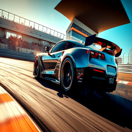 Sports car on the road. 3D rendering. Toned image.の写真素材