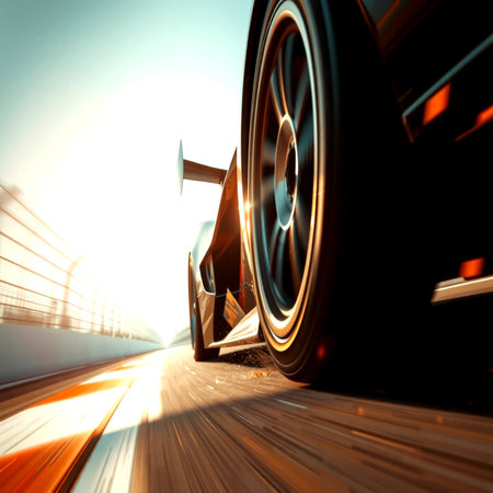 car on the road with motion blur effect. 3d render illustrationの写真素材