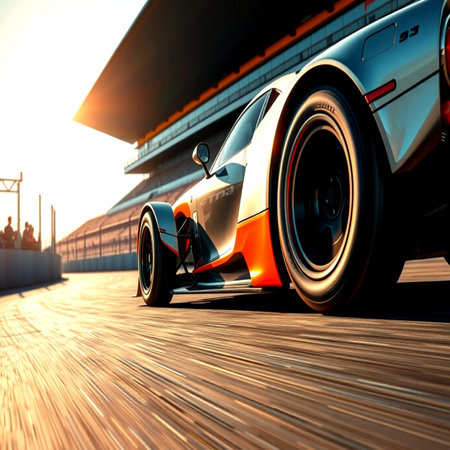 3D render of a brand-less generic concept car in a race trackの写真素材