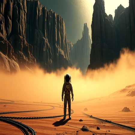 Astronaut in the desert. 3D rendered Illustration.の写真素材