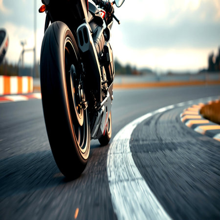 Motorcycle race on asphalt road. Close-up of sport bike.