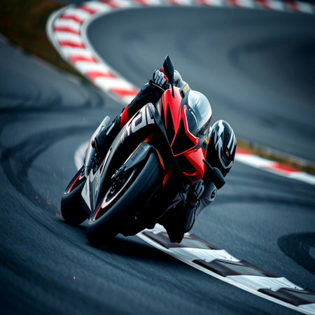 Motorbikes in action during a MotoGP race at Sepang International Circuit.の写真素材