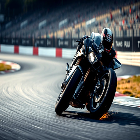 Motorcycle in action during a race at a circuit.の写真素材