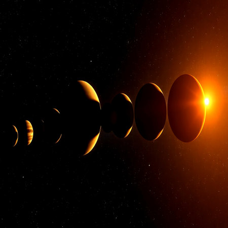 Solar System. Sun and stars in the space. 3D renderingの写真素材