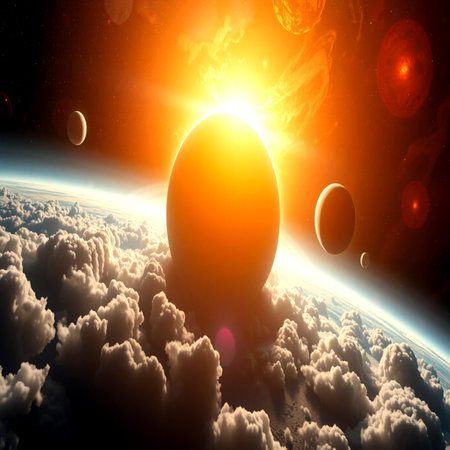 View of the planet Earth from space during a sunrise 3D rendering