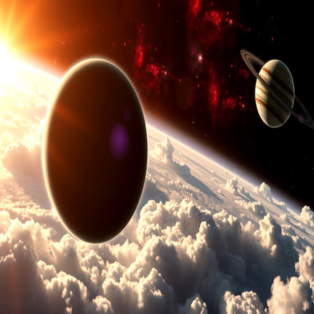 Planets in space against the background of the sun. 3D renderingの写真素材