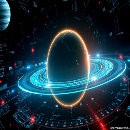 Abstract technology background with planet Earth and solar system. Vector illustration.の写真素材