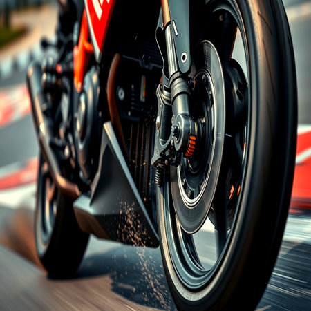 Motorcycle wheel close-up on blurred background. 3d renderingの写真素材