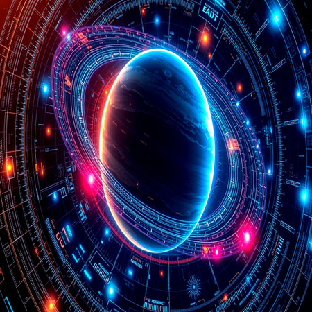 Abstract technology background with planet Earth. 3d rendering, 3d illustration.の写真素材