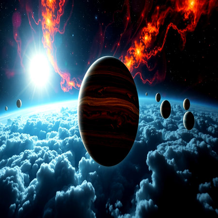 Planets and nebulae in outer space. 3D rendering