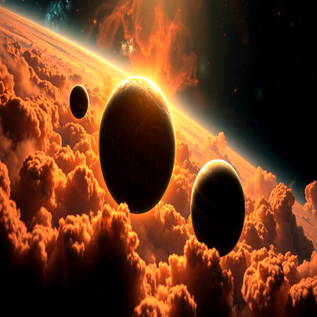 Planets in space against the background of the sun. 3D rendering