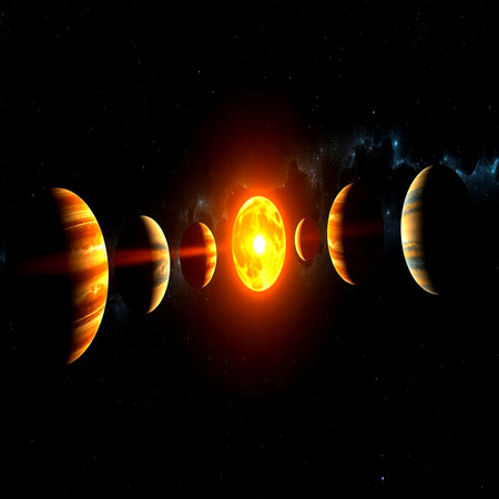 Solar System. Sun and planets in space. Solar system. 3D rendering