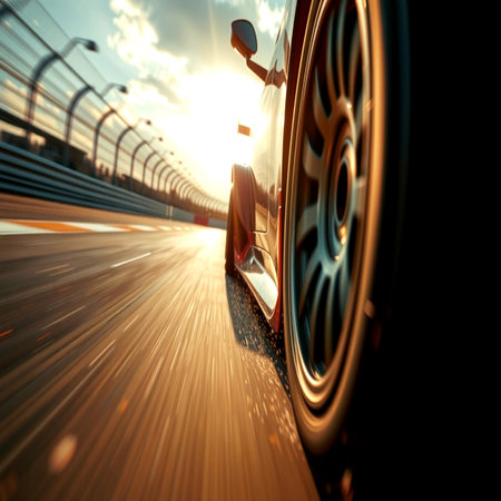 Conceptual image of fast car on the road with motion blurの写真素材
