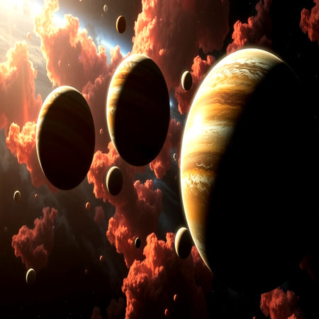 Planets in space with nebulae and stars. 3D rendering