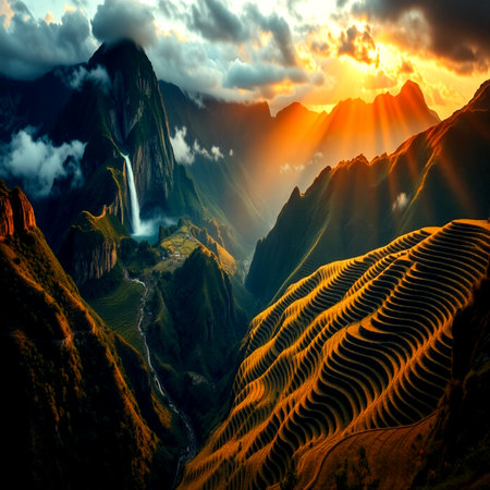 Beautiful sunset over the Sapa Valley, Lao Cai Province, Vietnamの写真素材